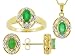 18KT OVER STERLING SILVER 1.80CTW EMERALD AND DIAMOND ACCENT RING EARRINGS PENDANT WITH CHAIN SET