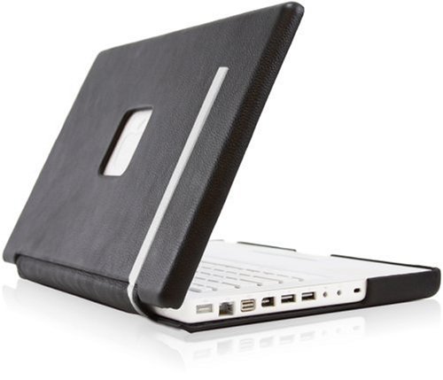 Case-Mate 13 Signature Suit MacBook Laptop Carrying Case in Italian Leather over Hard Shell, Black with White Accent (45425)