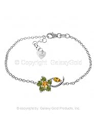 Single Flower Bracelet with Peridots and Citrines in 14k White Gold