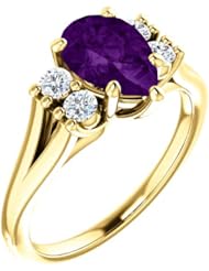 14K Yellow Gold 9.00x6.00mm Pear Cut Amethyst and Diamond Ring -- LIFETIME WARRANTY