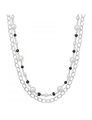 MMA Silver - 17 inch Multistrand Necklace with Onyx and Cultured Freshwater Pearls