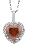 Platinum Plated Sterling Silver Large Red Heart-Shaped Cubic Zirconia Pendant, 16+2 Extender