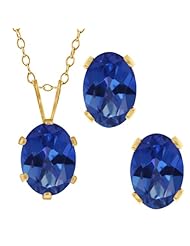 3.50 Ct Oval Sapphire Blue Mystic Topaz Gold Plated Silver Pendant Earrings Set