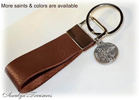 US Marine Corps Brown Leather Key Fob, St Michael Leather Key Fob, St. Michael Key Fob, Leather Key Fob, US Navy Key Chain, St. Michael Keychain