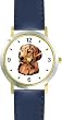 Golden Retriever Dog - WATCHBUDDY&reg; DELUXE TWO-TONE THEME WATCH - Arabic Numbers - Blue Leather Strap-Women's Size-Small