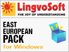 LingvoSoft Eastern European translation software pack for Windows (Albanian, Bosnian, Bulgarian, Croatian, Czech, Estonian, French, German, Hungarian, Latvian, Lithuanian, Polish, Romanian, Romanian, Russian, Serbian, Slovak, Turkish, Ukrainian)