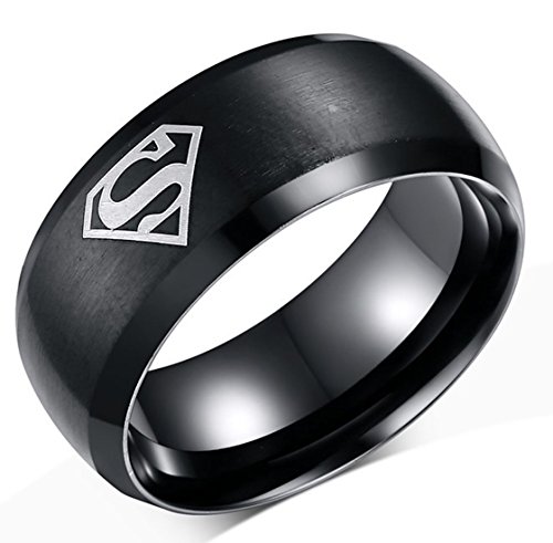 Tanyoyo Jewelry 8mm Titanium Rings Stainless Steel for Mens Rings S Shield Black