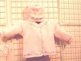 Ck611, Baby Pink Cotton Daisy Ribbon Trim Girls Outfit, Cardigan, Hat Set
