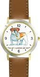 Bulldog or Bull Dog Cartoon or Comic - JP Animal - WATCHBUDDY&reg; DELUXE TWO-TONE THEME WATCH - Arabic Numbers - Brown Leather Strap-Size-Large ( Men's Size or Jumbo Women's Size )