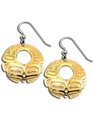 14K Yellow Gold Northwest Coast Native American Eagle Round Earrings. Made in USA.