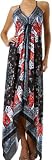 41659sC2fRL. SL160  sundresses|FOHandkerchiefC 908 Silk Feel Handkerchief Hem Criss Cross Back Adjustable Maxi / Long Dress   Red / Black   One Size
