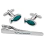 Men's Turquoise Fish and Wave in Tin Box Clip and Cufflink by Necktie Accessories