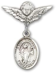 Sterling Silver Baby Badge with St. Richard Charm and Angel with Wings Badge Pin