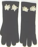 G72, Black Angora Gloves with Two Pearl Applique on Wrist for Women and Teens