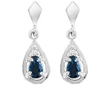 Blue Sapphire Pear Shaped Drop Earrings with Diamond in White Gold (2/3 inch)