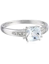 White Gold Diamond (0.05cttw, G-H Color, I2-I3 Clarity) and Aquamarine Ring, Size 6