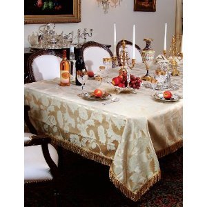 Classic Damask Design Fringes Tablecloths
