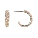 Rose Gold over Sterling Silver Half Hoop Champagne Pave CZ Post Earring