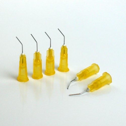 Blunt-End with Universal Luer Lock Style Hub Pre-Bent Dispensing Tips 25 Ga Etch in Orange Color, Comes in 100 Pieces per Order