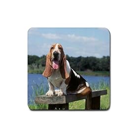 Basset Hound Rubber Square Coaster (4 pack) by Good Guy Watches & Accessories