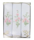 Ladies Handkerchiefs - Gift Box Of 3 Pink Embroidered Flowers