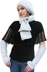 Handmade Alpaca Scarf, Rasta Hat, Fingerless Gloves Set - Cookies & Cream (10...