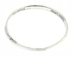 Bracelet - B160 - Bangle Style Inscribed with " "Love.. Joy.. Peace.. Patience.. Kind.. Faithful.. Gentleness.. Self-Control.." ~ Silver Tone Metal