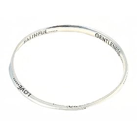 Bracelet - B160 - Bangle Style Inscribed with " "Love.. Joy.. Peace.. Patience.. Kind.. Goodness.. Faithful.. Gentleness.. Self-Control.." ~ Silver Tone Metal