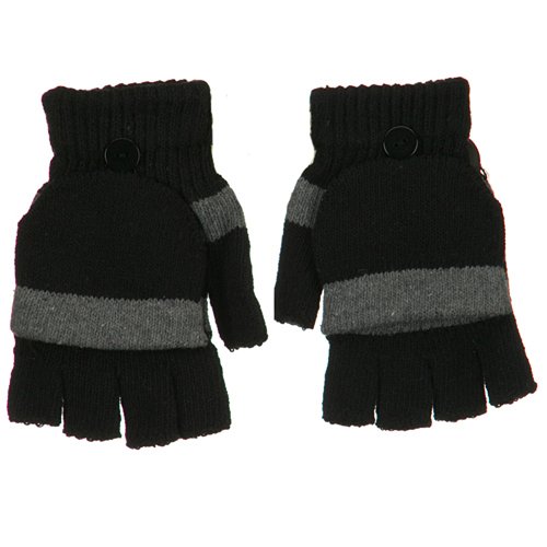 Youth Convertable Fingerless Glove Mitten - Black Grey W27S36A