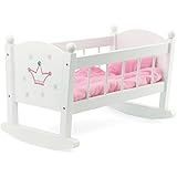 Baby Doll Cradle or Crib Rocking Furniture | Fits Baby Dolls and 18 Inch Dolls | Includes Mattress & Quilted Bedding