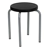 HERCULES Stool with Black Seat and Silver Powder Coated Frame - YK01B-GG