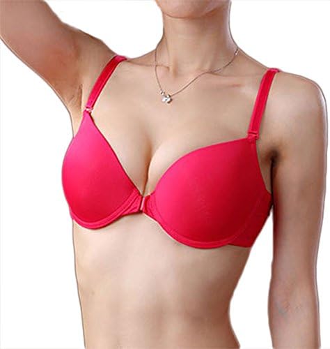 Women's Front Close Deep V T-shirt Bra 32B Red