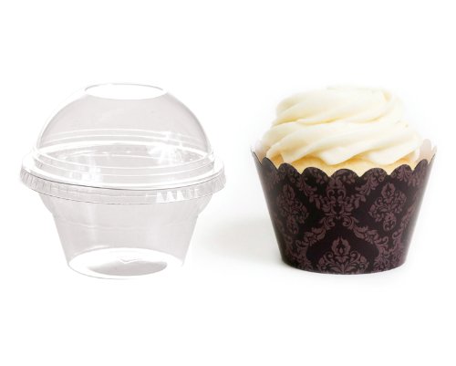 Dress My Cupcake Favor Dome Containers with Wrappers DIY Kit, Black Damask, Set of 25