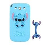 SilverCon - Blue 3D Back Disney Stitch & Lilo Style Silicone Soft Case Cover for Samsung Galaxy Siii S3 I9300 with FREE Stitch Style Cable Tie