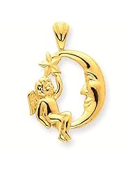 14k Angel, Moon & Star Pendant - Gold Jewelry