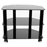 Kaspian 600 Black Glass TV Stand for TVs of up to 24 ( 32 LCD / Plasma TVs with overhang) with 3 toughened glass shelves