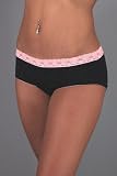 100% Silk Knit Lace Boy Shorts -Black With Pink Lace