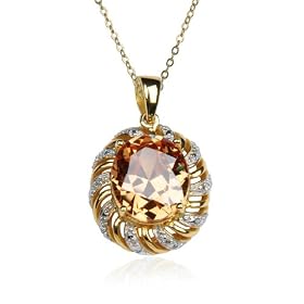 18k Yellow Gold Plated Sterling Silver Citrine 14x12mm and Diamond Pendant, 18 by