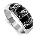 Sterling Silver Band Marcasite Black Onyx Ring