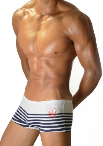 DP Men's Low Rise Sexy Boxer Brief Color White with Navy Stripes Size XL 809 WD