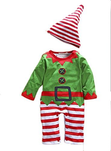 Baby Boy Holiday Striped Green Costume Onesie + Hat 2-pc Set
