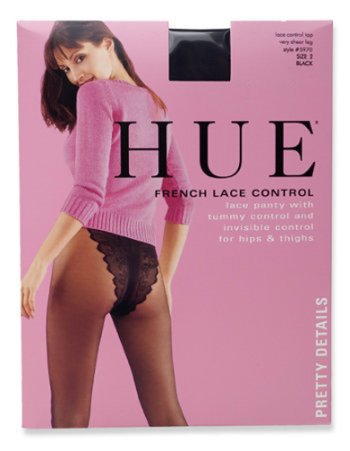 Hue Women's Sheer French Lace Control Top Pantyhose