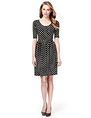 Scoop Neck Spotted Fit & Flare Dress