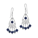  Sterling Silver Teardrop Shaped Filigree French Wire Earrings with 6 Sodalite Drops