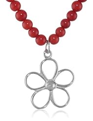 Sterling Silver Flower on Beaded Necklace, 18"