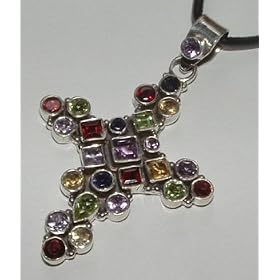 GEM STONES cross STERLING PENDANT citrine peridot