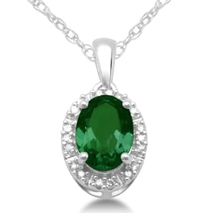 Click here to buy 10k White Gold Oval Created Emerald Diamond Pendant (0.045 cttw, J-K Color, I2-I3 Clarity), 18.
