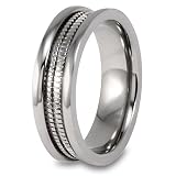 Millgrain Grooved Polished Titanium Ring (7mm) - Sizes 6 - 13