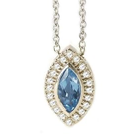 18K White Gold 16 Cable-Chain Marquise-Shape Aquamarine Diamond Necklace,... by I.Reiss