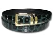 CROC FOREST HUNTER GREEN Bonded Leather Belt Gold-Tone Buckle Regular